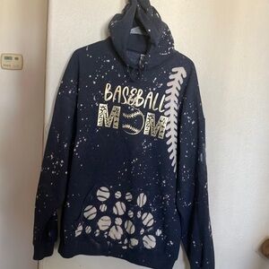 “Baseball Mom” Bleached Designed Jerzees NuBlend Hoodie in‎ Dark Gray